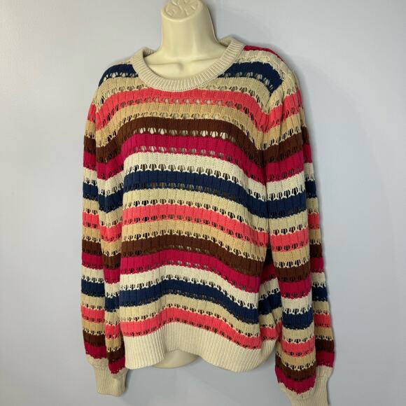 Minus Women's Mikala Long Sleeve Knit Pullover Long Sleeve Stripe Multi Relax XL - Picture 9 of 12